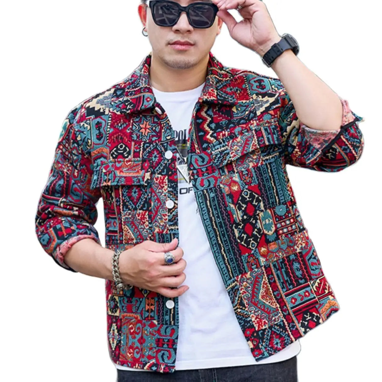 2023 new plus plus size national fashion fat shirt fat man loose long sleeve coat