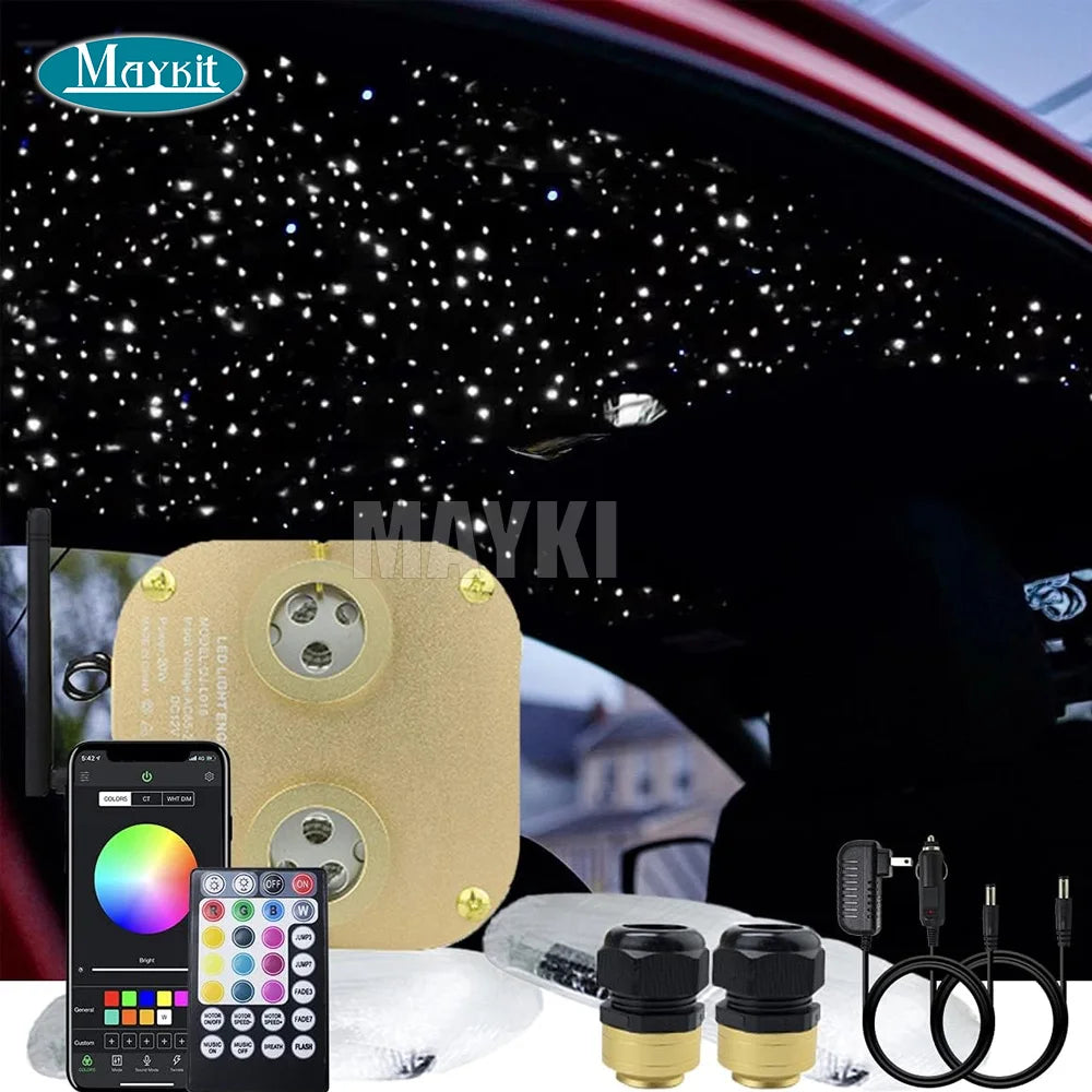 15-20sqm 600pcs Mixed Strands APP 20w Rgbw Twinkle Fiber Optic Ceiling Light Kits