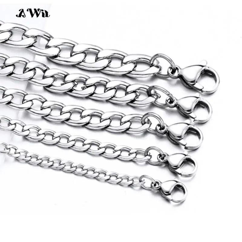AWit Long Stainless Steel Chain Necklace Hip Hop for Women Men on The Neck Fashion Jewelry Accessories Choker Valentine's Day