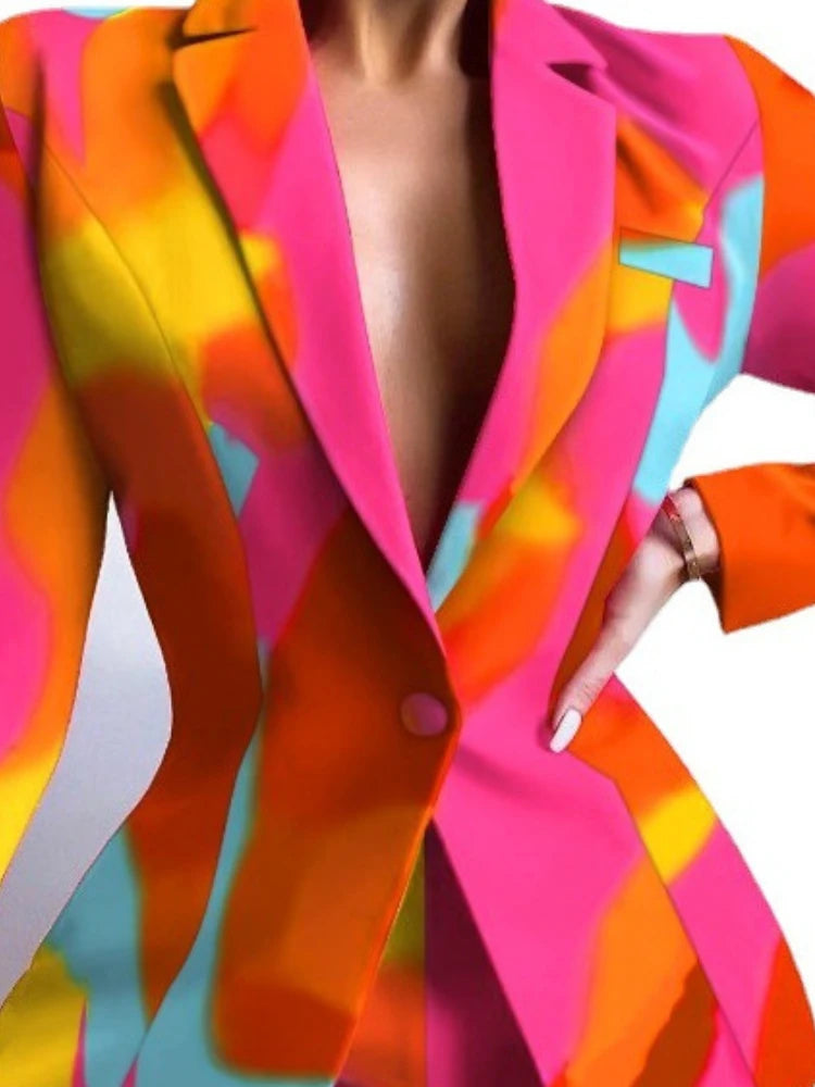 GLCMYAYA Women Fashion Leopard Chain Paisley Blazer Suit and Shorts Streetwear Chic Female Two 2 Piece Set Outfits Winter Autumn