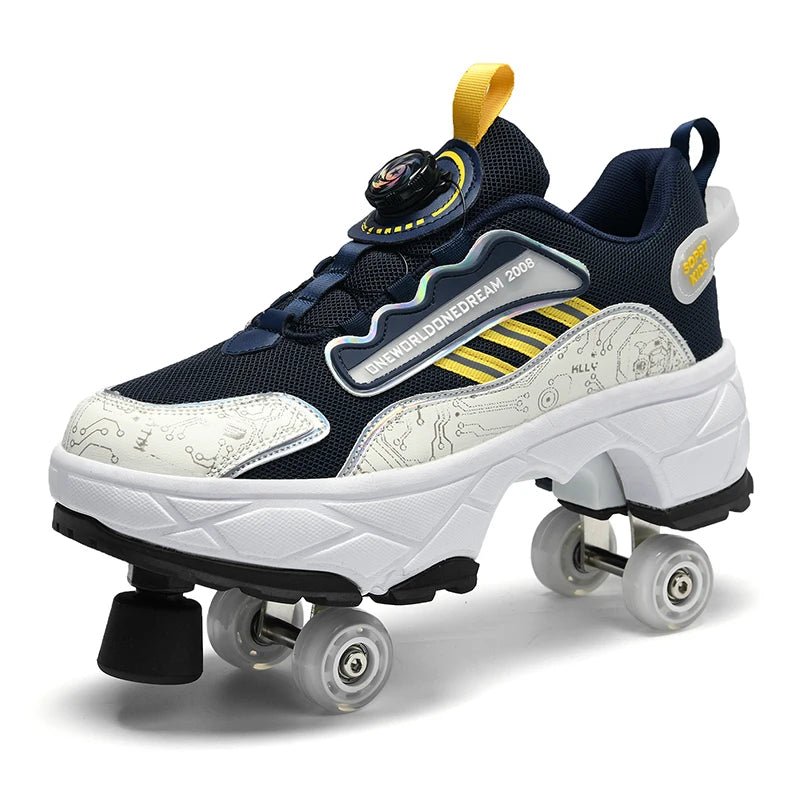 New Double-Row Four-Wheel Roller Skating Shoes Dual-Use Roller Shoes Men Women Sneakers Sport Dog walking training running shoes