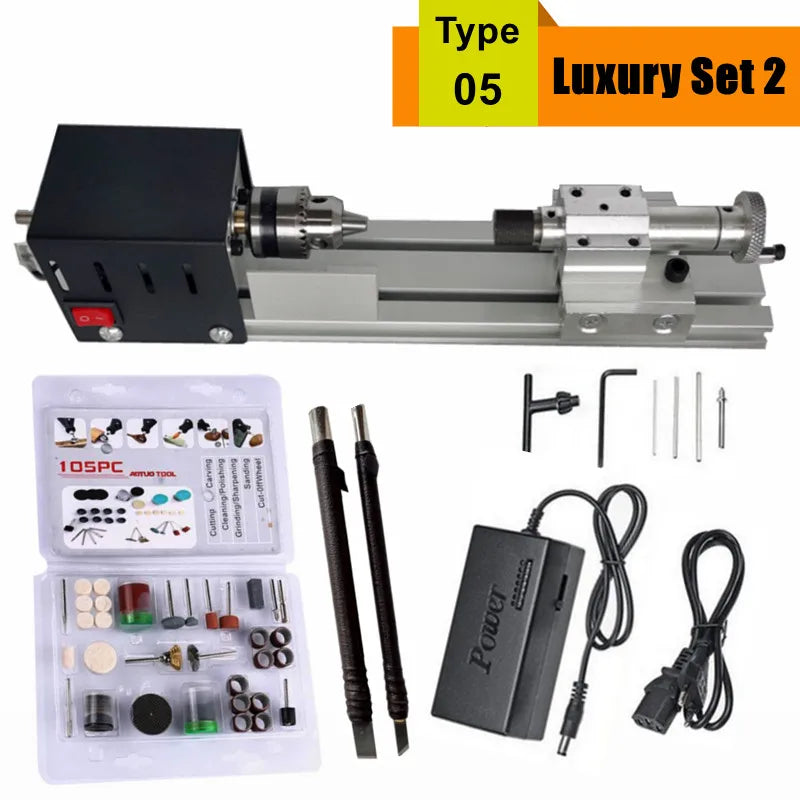 Upgraded 110V-240V Mini Wood Lathe Machine Speed Adjustable Rotary Tool Set Buddha Pearl Lathe Grinding Polishing Woodwork Tool
