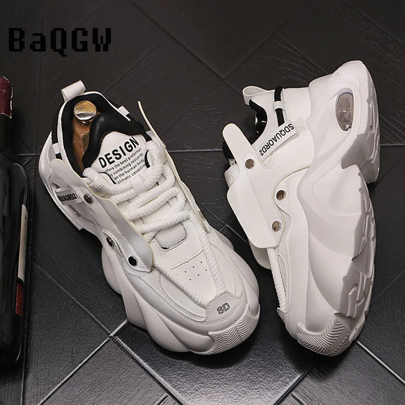 Sapato casual de fundo grosso masculino, tênis de caminhada esportiva, mocassins, marca designer, nova moda