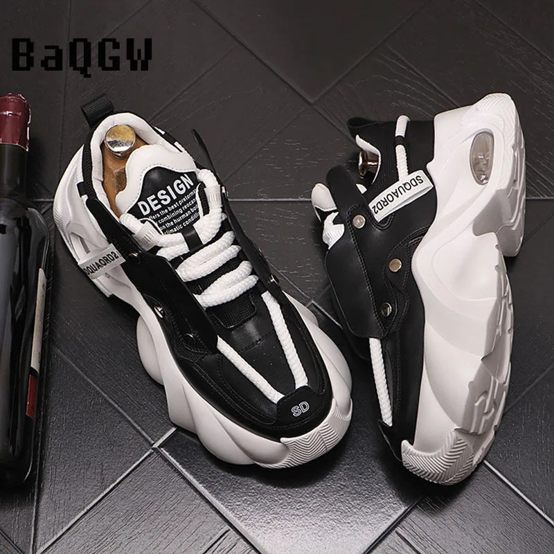 Sapato casual de fundo grosso masculino, tênis de caminhada esportiva, mocassins, marca designer, nova moda