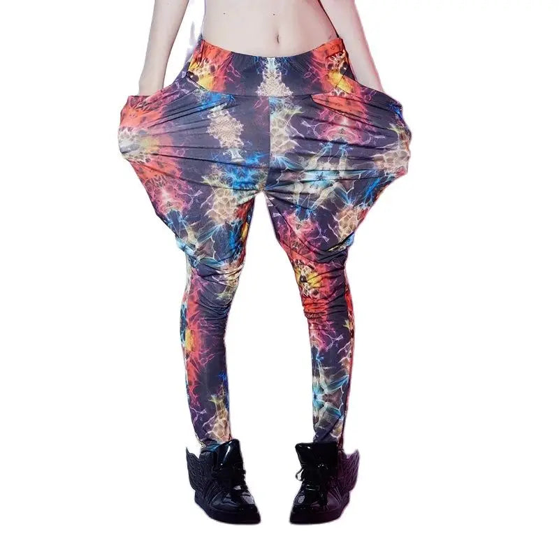 Calças Harem Jazz para Mulheres, Hip Hop, Dance Doodle, Primavera e Verão, Neon Patchwork, Cores Doces, Skinny Sweatpants, Marca