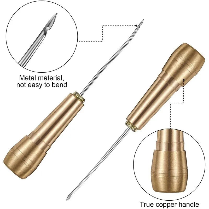 Copper Handle Sewing Awl Speedy Stitcher Shoe Binding Tool Kit For Clothes Fabric Repairing Leather Craft Awl Punch Hole Tool