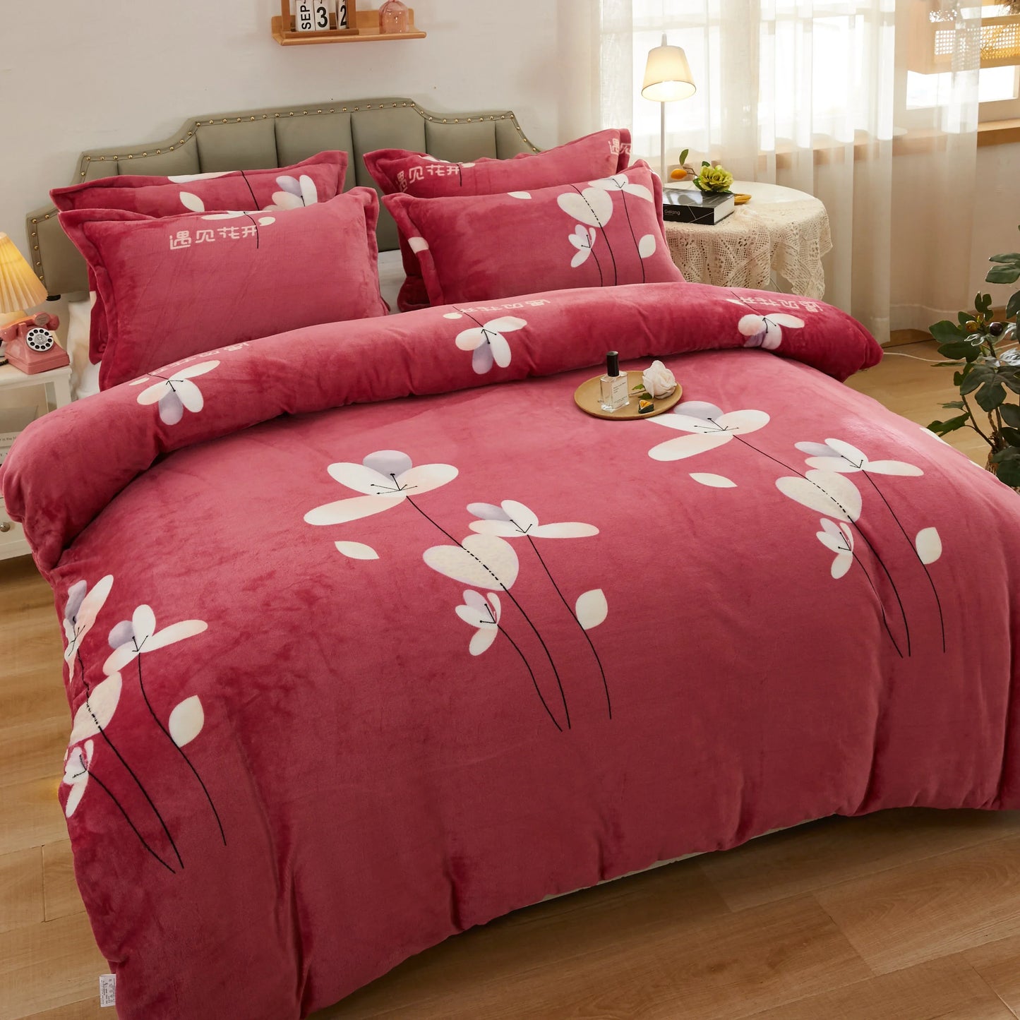 Winter Duvet Cover Thick Fleece Warm Flannel Coral  Double Sided Velvet Bedding  Single Double Queen King Size Quilt Cover