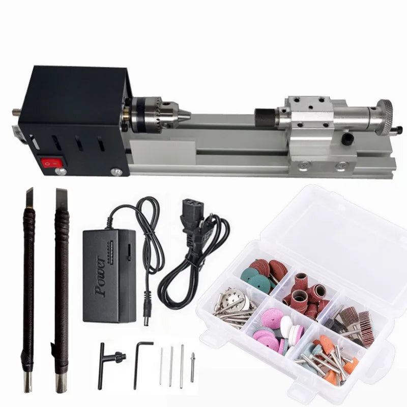 Upgraded 110V-240V Mini Wood Lathe Machine Speed Adjustable Rotary Tool Set Buddha Pearl Lathe Grinding Polishing Woodwork Tool