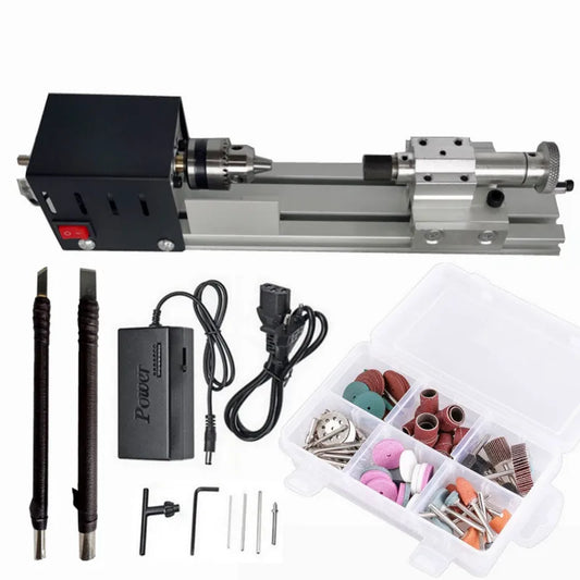 Upgraded 110V-240V Mini Wood Lathe Machine Speed Adjustable Rotary Tool Set Buddha Pearl Lathe Grinding Polishing Woodwork Tool