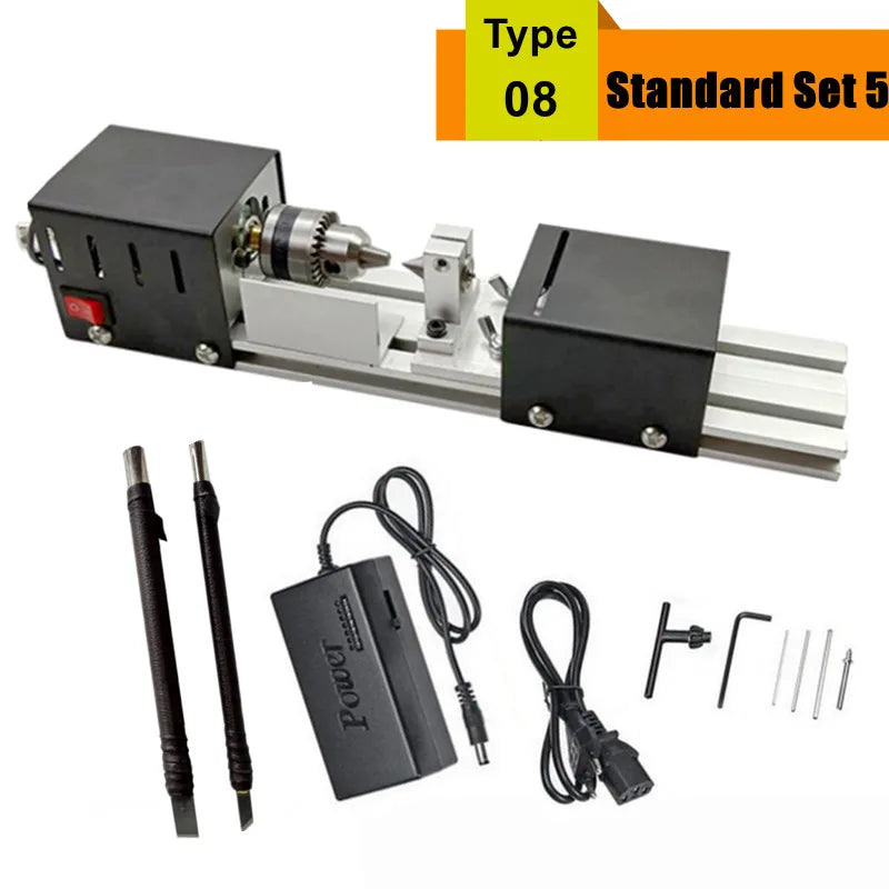 Upgraded 110V-240V Mini Wood Lathe Machine Speed Adjustable Rotary Tool Set Buddha Pearl Lathe Grinding Polishing Woodwork Tool