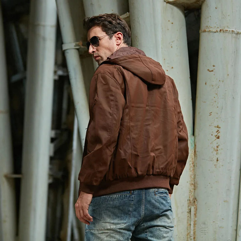 Men's Leather Hooded Jacket Autumn Winter Thicken Casual Fashion  Motorcycle PU Jackets Men Slim Multi-pocket Bomber Coats Male