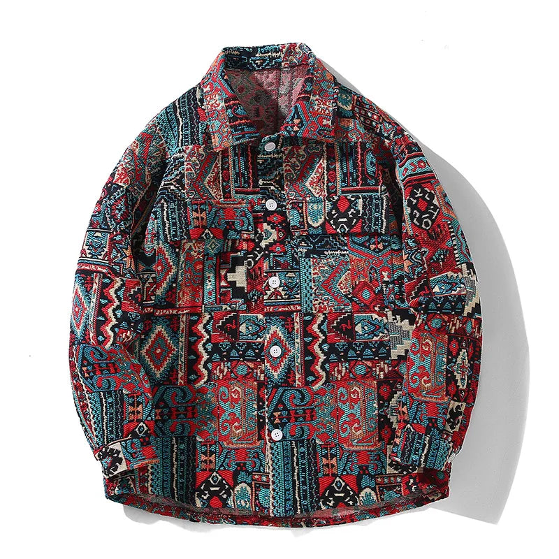 2023 new plus plus size national fashion fat shirt fat man loose long sleeve coat