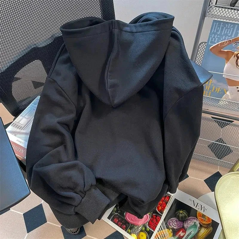 Autumn Women Casual Loose Sweatshirts Streetwear Hooded Hoody Geek Rock Long Blousa Smile Zippers Pockets Oversize Tops NZ226