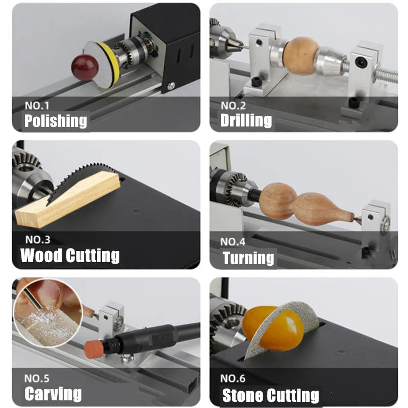 Upgraded 110V-240V Mini Wood Lathe Machine Speed Adjustable Rotary Tool Set Buddha Pearl Lathe Grinding Polishing Woodwork Tool