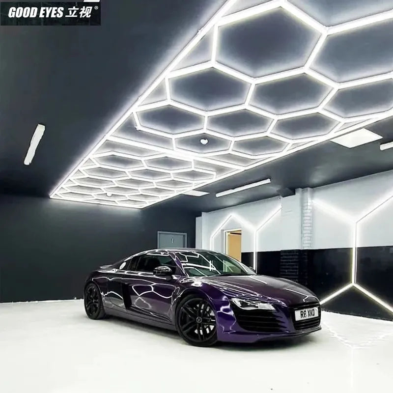3-Year Warranty Honeycomb LED Car Detailing Ceiling Light with Border Hexagon Led Light for Auto Car Body Repair Workshop Gym