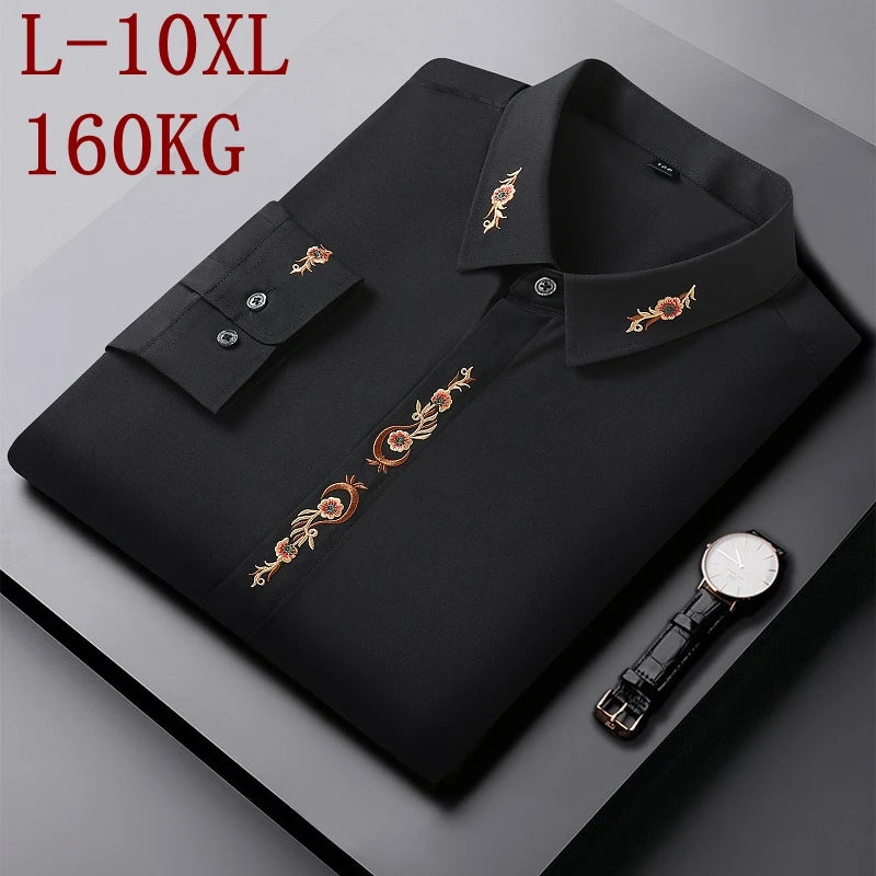 10xl 8xl 7xl bordado camisa dos homens 2022 novo outono de alta qualidade solto grandes dimensões camisas dos homens manga longa casual chemise homme