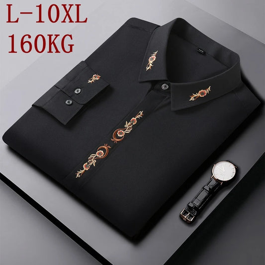 10xl 8xl 7xl bordado camisa dos homens 2022 novo outono de alta qualidade solto grandes dimensões camisas dos homens manga longa casual chemise homme