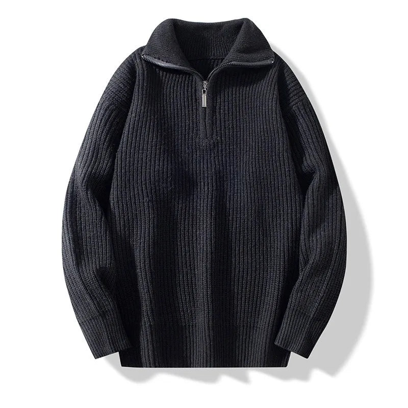 Lapel Knit Pullover Sweater Mens Casual Warm Loose Zipper Long Sleeve Sweaters Fashion Male Jumper Clothes Knitwear Pull Homme