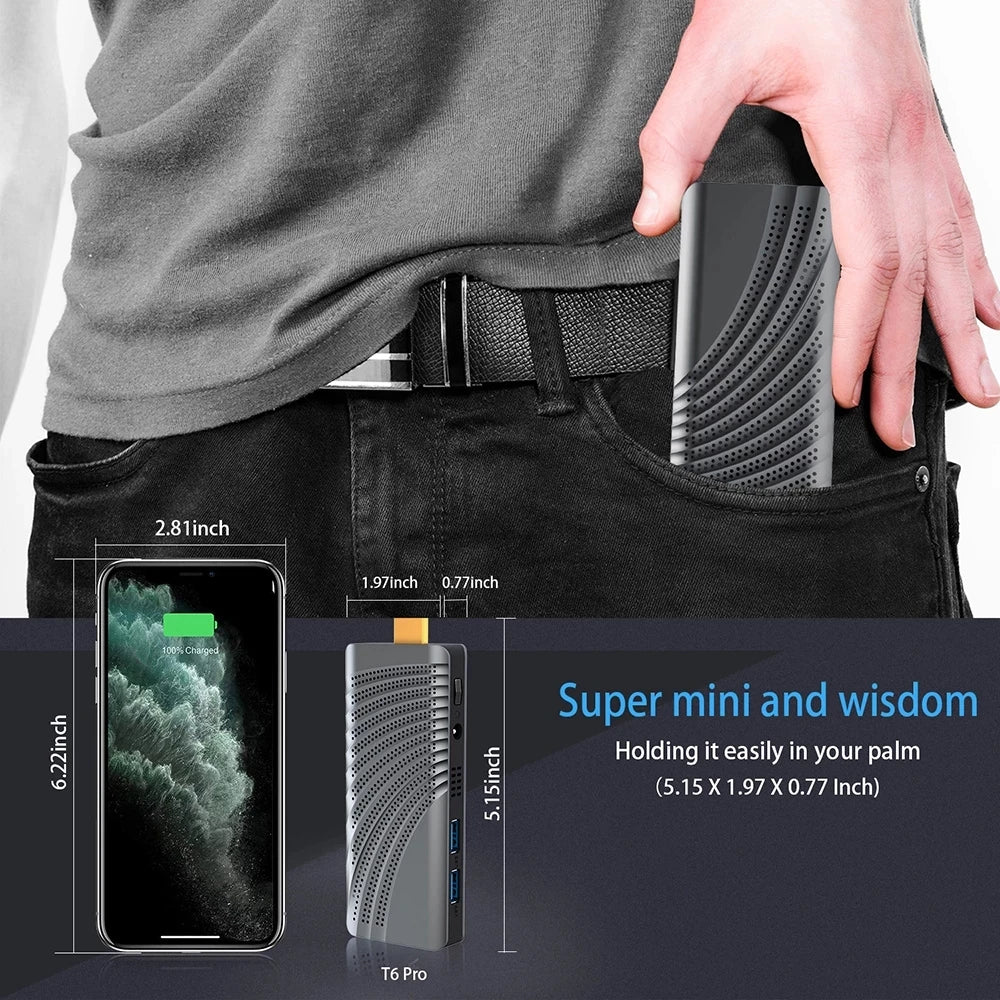 KimTin Celeron N4000 Quad Core CPU 4GB 64GB 4K Fanless Mini PC Windows 10 Pro Stick Mini Computer HDMI 2.4G 5G WiFi 1000 LAN