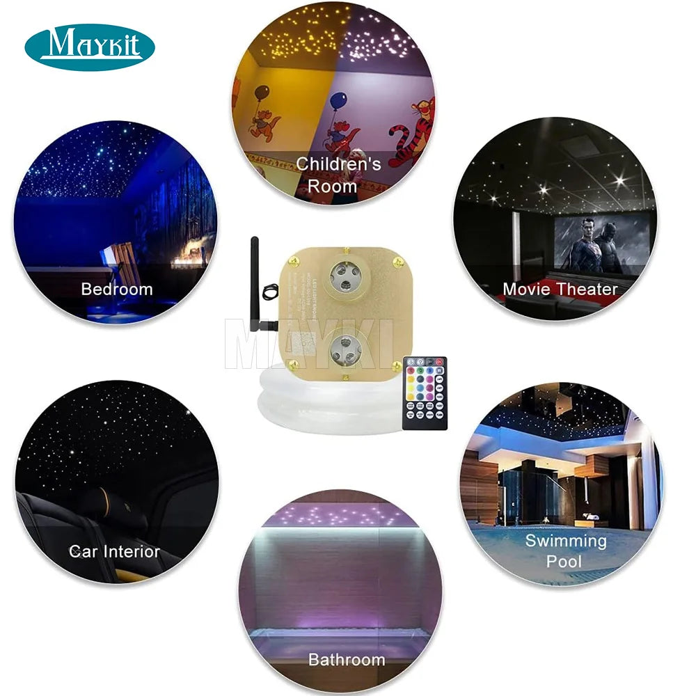 15-20sqm 600pcs Mixed Strands APP 20w Rgbw Twinkle Fiber Optic Ceiling Light Kits