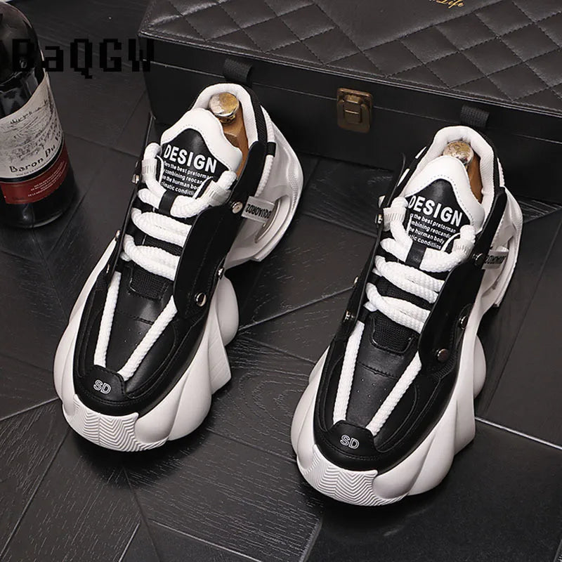 Sapato casual de fundo grosso masculino, tênis de caminhada esportiva, mocassins, marca designer, nova moda