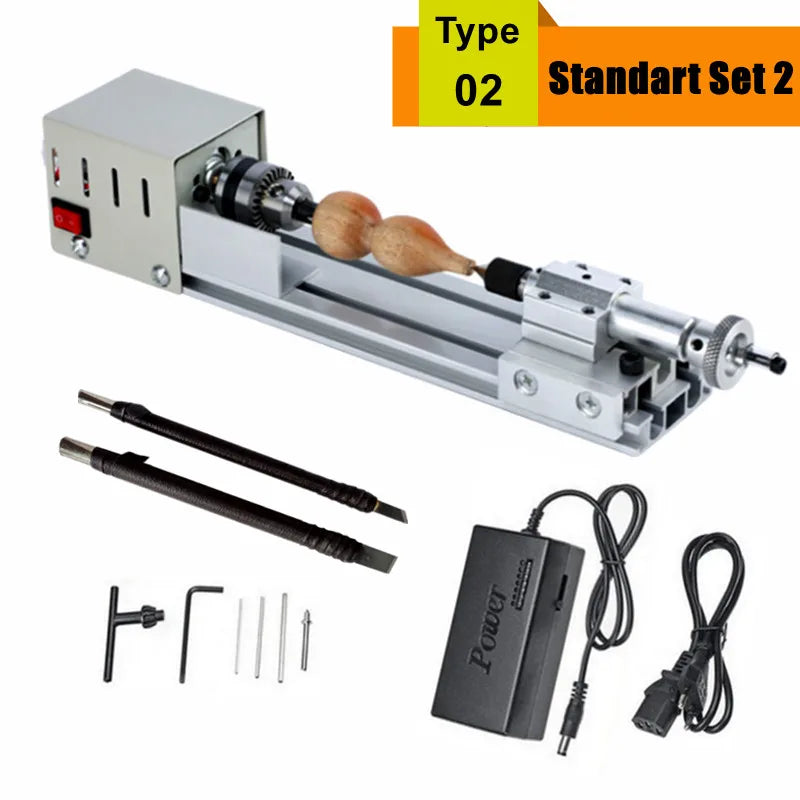 Upgraded 110V-240V Mini Wood Lathe Machine Speed Adjustable Rotary Tool Set Buddha Pearl Lathe Grinding Polishing Woodwork Tool