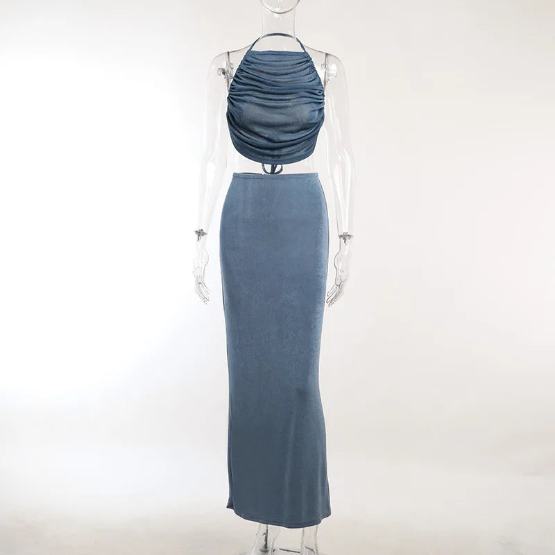 Deioao Sexy Modesty Fashion Sleeveless Vest Skirt Women's 2-piece Set Summer Navel Elegant Backless Navel Sophisticated outfits