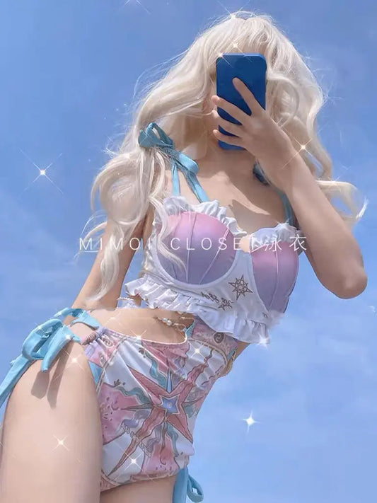 Women's Swimsuit Two-piece Swimwear Women Bikinis Sets Summer New Korea Multi Color Sexy Gather Split Beach Female Swimsuit