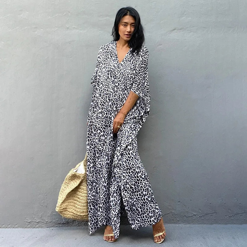 Kimono Bohemian Beach Swimsuit Cover Up Pareo Beach Women Tunics Beachwear 2023 Summer Long Bikini Blouse beach outfit for women