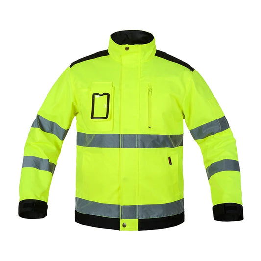 Hi Vis Reflective Jacket High Visibility Men Outdoor Working Tops Fluorescent Yellow Multi-pockets Safety Workwear Clothing