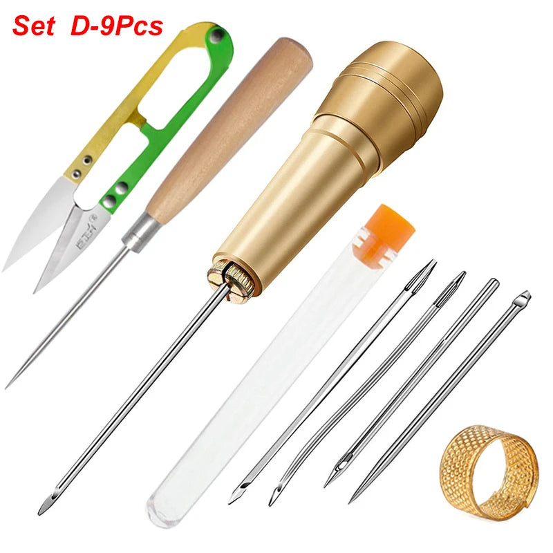 Copper Handle Sewing Awl Speedy Stitcher Shoe Binding Tool Kit For Clothes Fabric Repairing Leather Craft Awl Punch Hole Tool