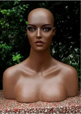 Female Realistic Head Mannequin with Shoulder, No Wig Display Model, Dark Brown and Beige Colors,for Hat Glasses, E185, 20Style