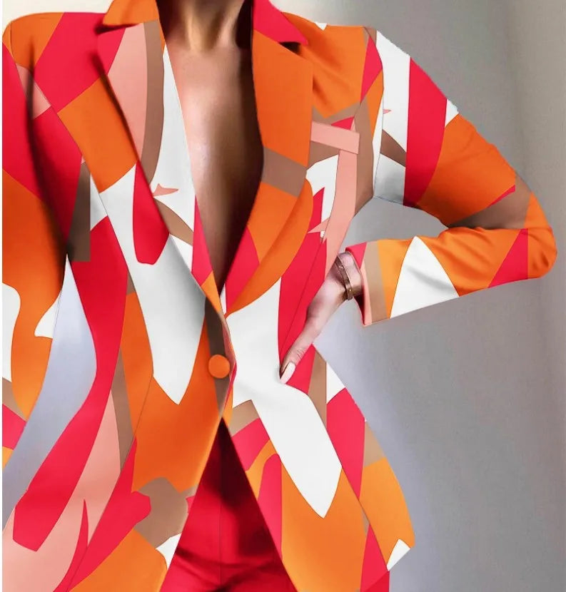 GLCMYAYA Women Fashion Leopard Chain Paisley Blazer Suit and Shorts Streetwear Chic Female Two 2 Piece Set Outfits Winter Autumn