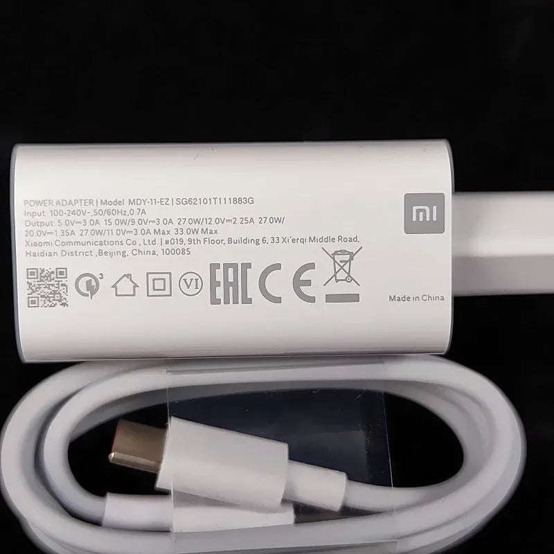 Original Xiaomi 33W Fast Charger EU Turbo Charge 2M 1.5M Type C Cable For Mi 10 9 10T Lite POCO X3 NFC Redmi K40 Note 9 10 Pro