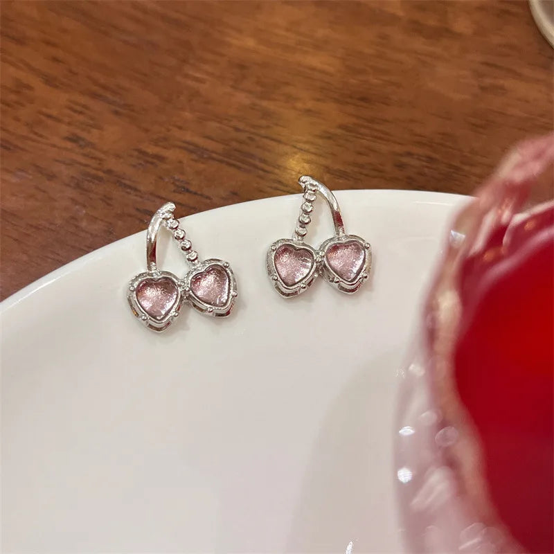 925 Silver Needle Earrings Korean Edition Crystal Cherry Light Luxury Minimalist Elegant Fashion And Premium Design Earrings