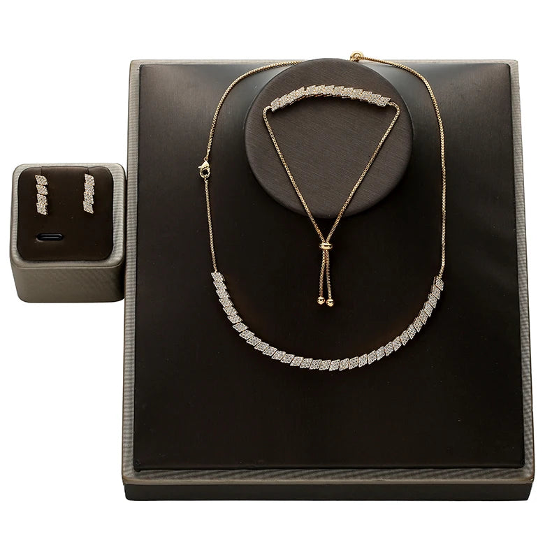 Choker Jewelry Sets HADIYANA Classical Simple Women Wedding Bride Necklace Earrings And Bracelet Set CN415 Jewelry Gift