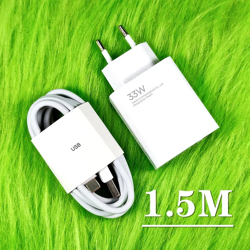 Original Xiaomi 33W Fast Charger EU Turbo Charge 2M 1.5M Type C Cable For Mi 10 9 10T Lite POCO X3 NFC Redmi K40 Note 9 10 Pro