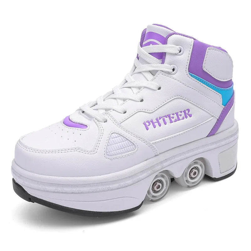 New Deformation Roller Skate Shoes for Kids Parkour Roller Shoes With4 Wheels Double-Row Roller Skates Ice skate Casual Sneakers