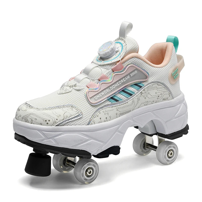 New Double-Row Four-Wheel Roller Skating Shoes Dual-Use Roller Shoes Men Women Sneakers Sport Dog walking training running shoes