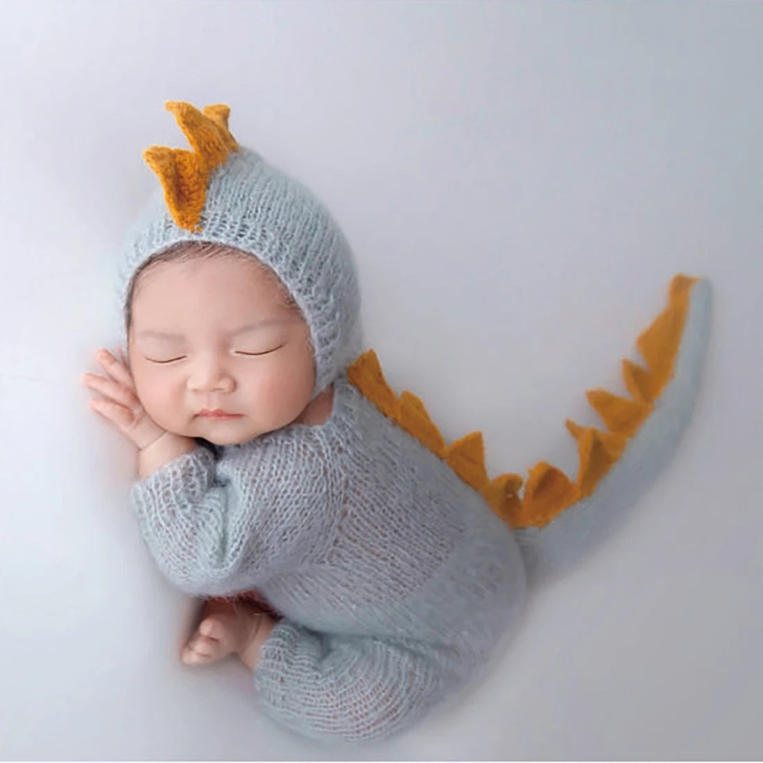 Knitted Newborn Dinosaur Romper Outfit Photography Props Crochet Baby Cartoon Animal Clothes Hat Sets Photography Accessories