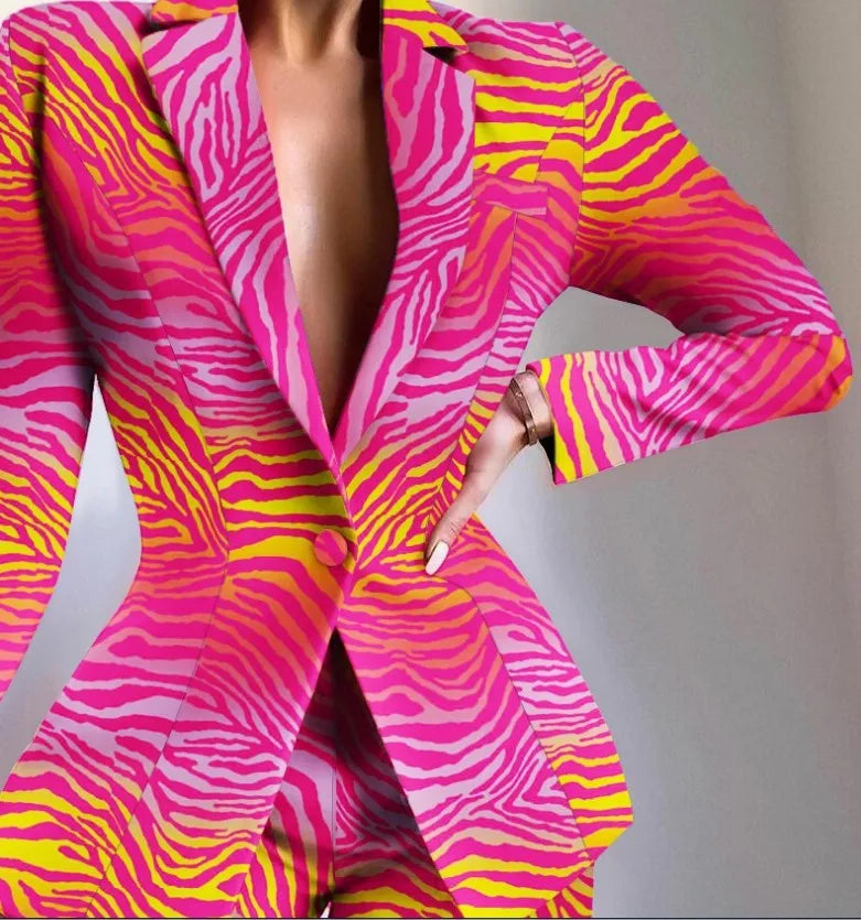 GLCMYAYA Women Fashion Leopard Chain Paisley Blazer Suit and Shorts Streetwear Chic Female Two 2 Piece Set Outfits Winter Autumn