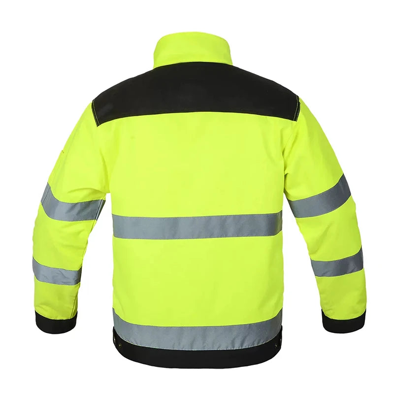 Hi Vis Reflective Jacket High Visibility Men Outdoor Working Tops Fluorescent Yellow Multi-pockets Safety Workwear Clothing