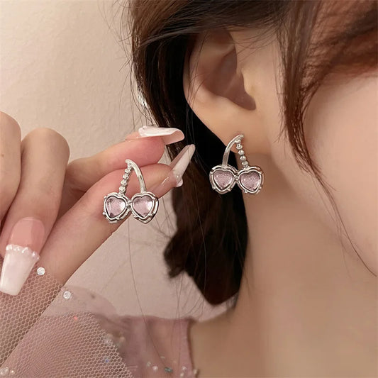 925 Silver Needle Earrings Korean Edition Crystal Cherry Light Luxury Minimalist Elegant Fashion And Premium Design Earrings