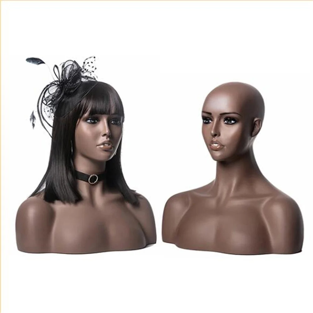 Female Realistic Head Mannequin with Shoulder, No Wig Display Model, Dark Brown and Beige Colors,for Hat Glasses, E185, 20Style