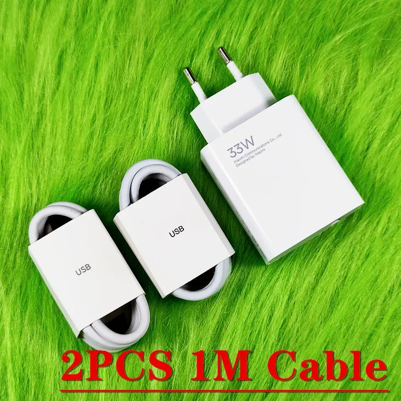 Original Xiaomi 33W Fast Charger EU Turbo Charge 2M 1.5M Type C Cable For Mi 10 9 10T Lite POCO X3 NFC Redmi K40 Note 9 10 Pro
