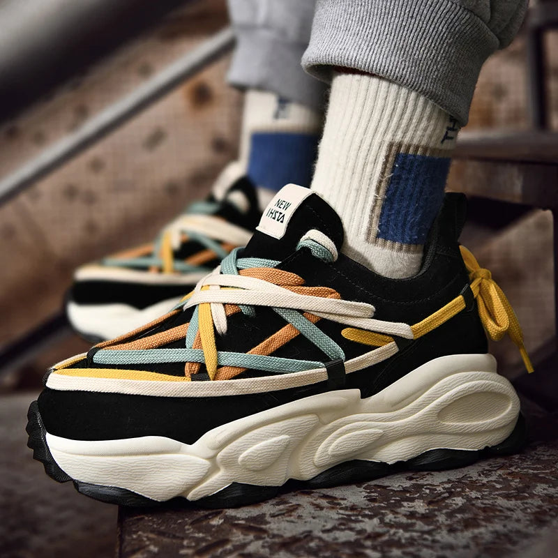 Platform Thick Sole Casual Sneakers Man Shoes Trainers Lace Up Flats for Men Running Increase Heels Chunky Designer Womens Shoes