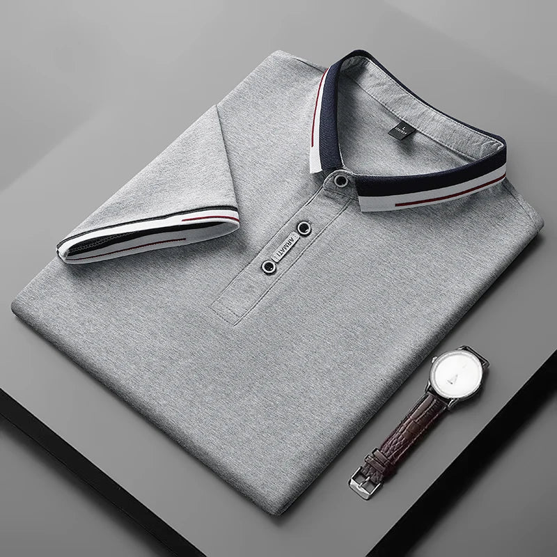 2022 New Men Cotton Polo Shirts Casual Breathable Sweat Absorbent Business Polo Shirts Short Sleeves Fashion Slim Lapel T Shirts