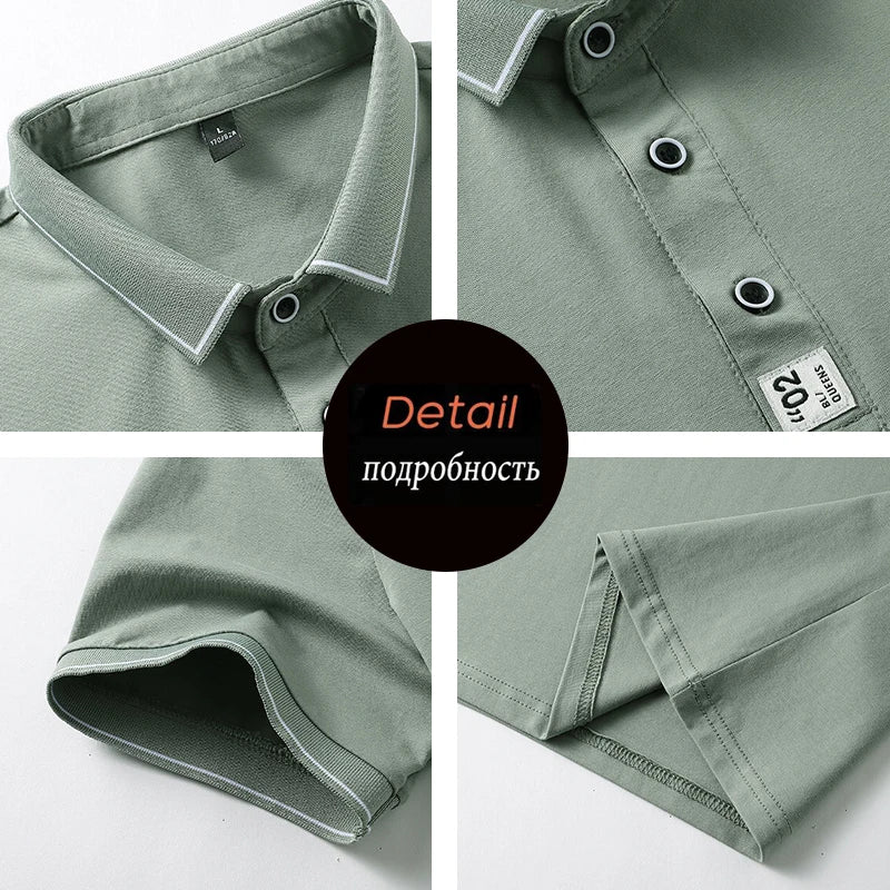 2022 New Men Cotton Polo Shirts Casual Breathable Sweat Absorbent Business Polo Shirts Short Sleeves Fashion Slim Lapel T Shirts