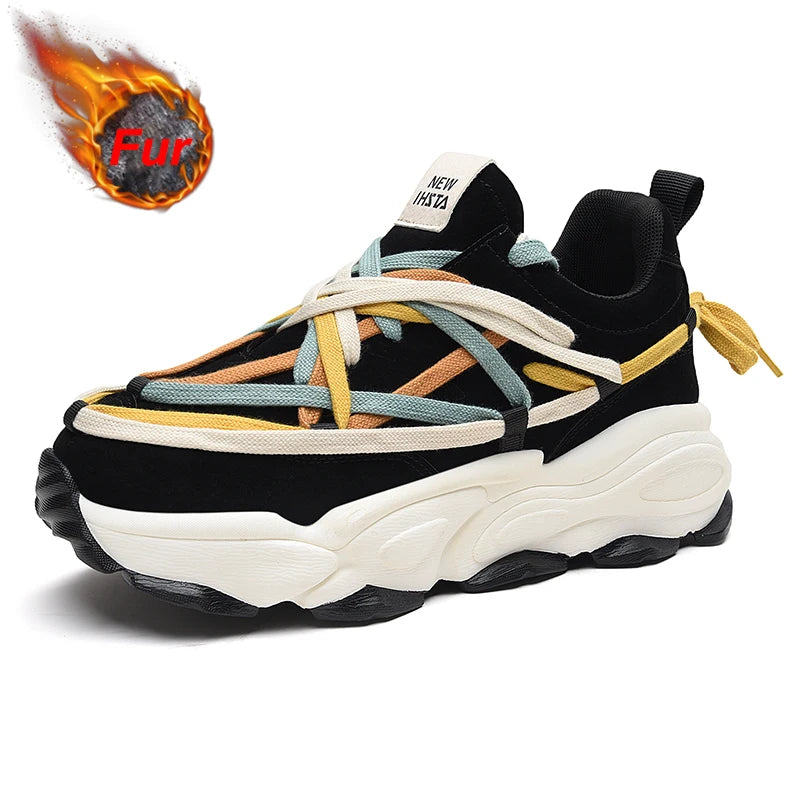 Platform Thick Sole Casual Sneakers Man Shoes Trainers Lace Up Flats for Men Running Increase Heels Chunky Designer Womens Shoes