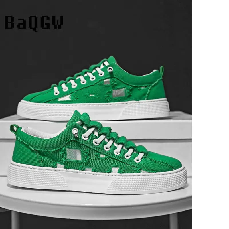 2023 Mens Casual Sneakers Hollow Out Breathable Designer Loafers Summer Fashion Canvas Skate Shoes Student Outdoor Walking Shoes